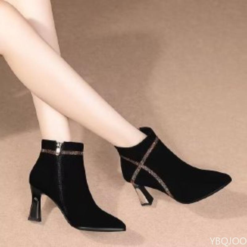 New High-heeled Short Boots with Pointed Tips Simple Comfortable Temperament Fashionable Versatile Women's High-heeled Shoes