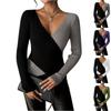 Women's Fashionable And Elegant Color-blocked V-neck Knitted Long-sleeved Top