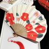 Portable Retro Folding Fan Shell Shape Japanese Style Decorative Fan with Tassels Cartoon Handmade Fan Daily Use
