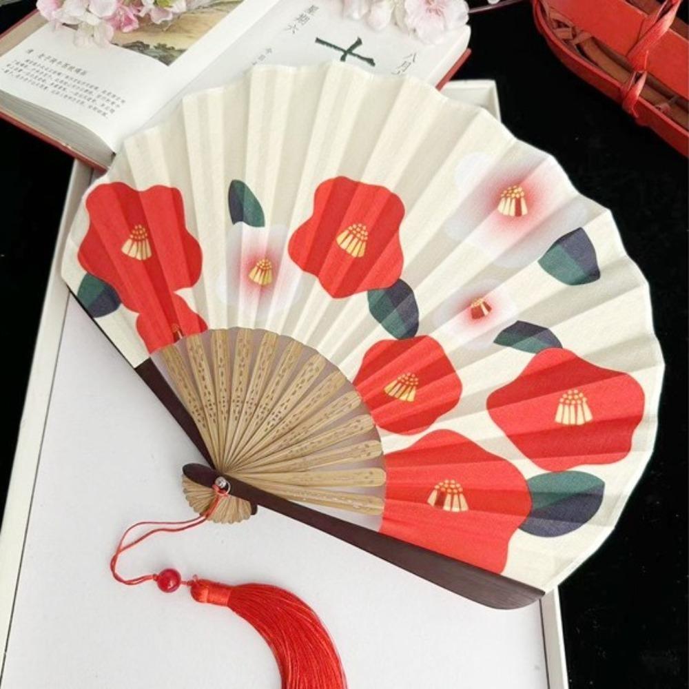 Portable Retro Folding Fan Shell Shape Japanese Style Decorative Fan with Tassels Cartoon Handmade Fan Daily Use