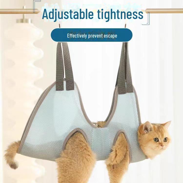 

Cat Grooming Bag for Bathing, Feeding, Nail Clipping, and Anti-Scratch Care Standard: Blue with Hook