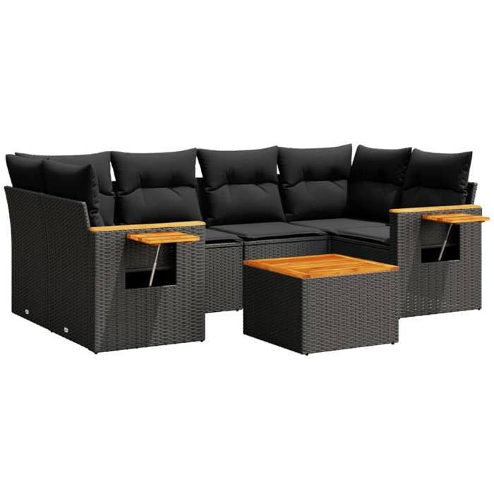 VidaXL Salon de Jardin avec Coussins 7 pcs, Canapés de Terrasse, Ensemble de Meubles de Patio, Mobilier d'Extérieur, Noir 3226636