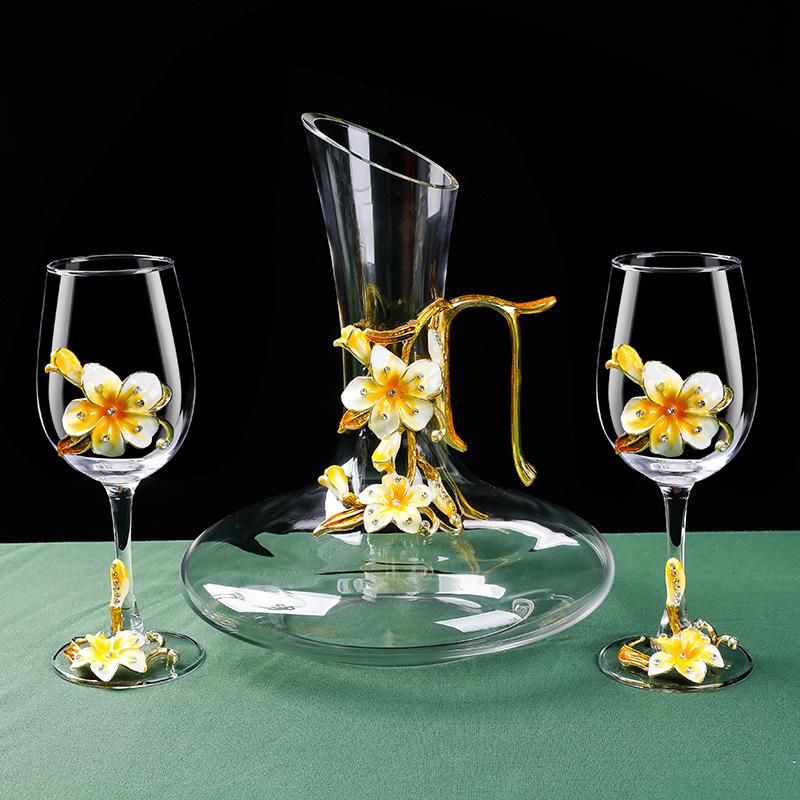 Enamel Lily Red Wine Glass Rotating Decanter Crystal Glass Goblet Wine Glass