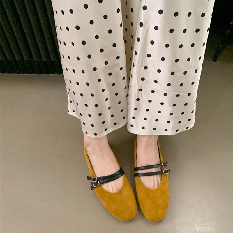 Fashion Fashion Buckle Strap Ladies Mary Janes Flats Shoes Round Toe Female Shallow Footwear Flock Women Ballet Flats Dance Shoes New