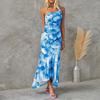 Women's Fashion Summer Sexy Slanted Shoulder Floral Print Sleeveless Vacation Slim Fit Dress