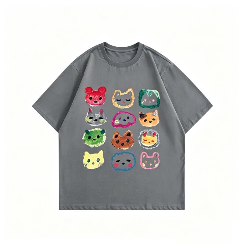 ZAZOMDE Unisex Streetwear Oversized Tshirt Graffiti Cartoon Animal Faces Graphic Cotton Short Sleeve Tops Youth Hip Hop Daily Tees