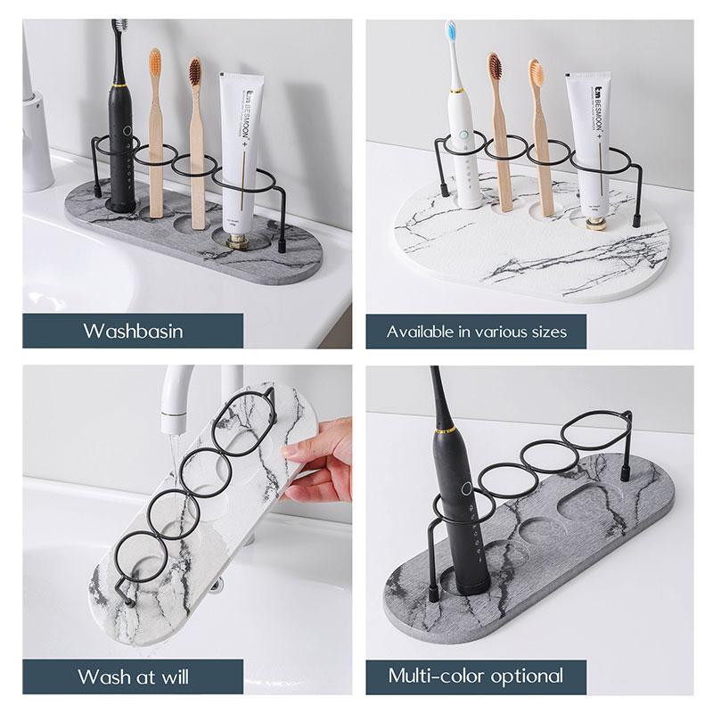 Electric Toothbrush Holder with Diatomite Base Non-slip Absorbent Quick Drying Toothbrush Toothpaste Stand Bathroom Organizer