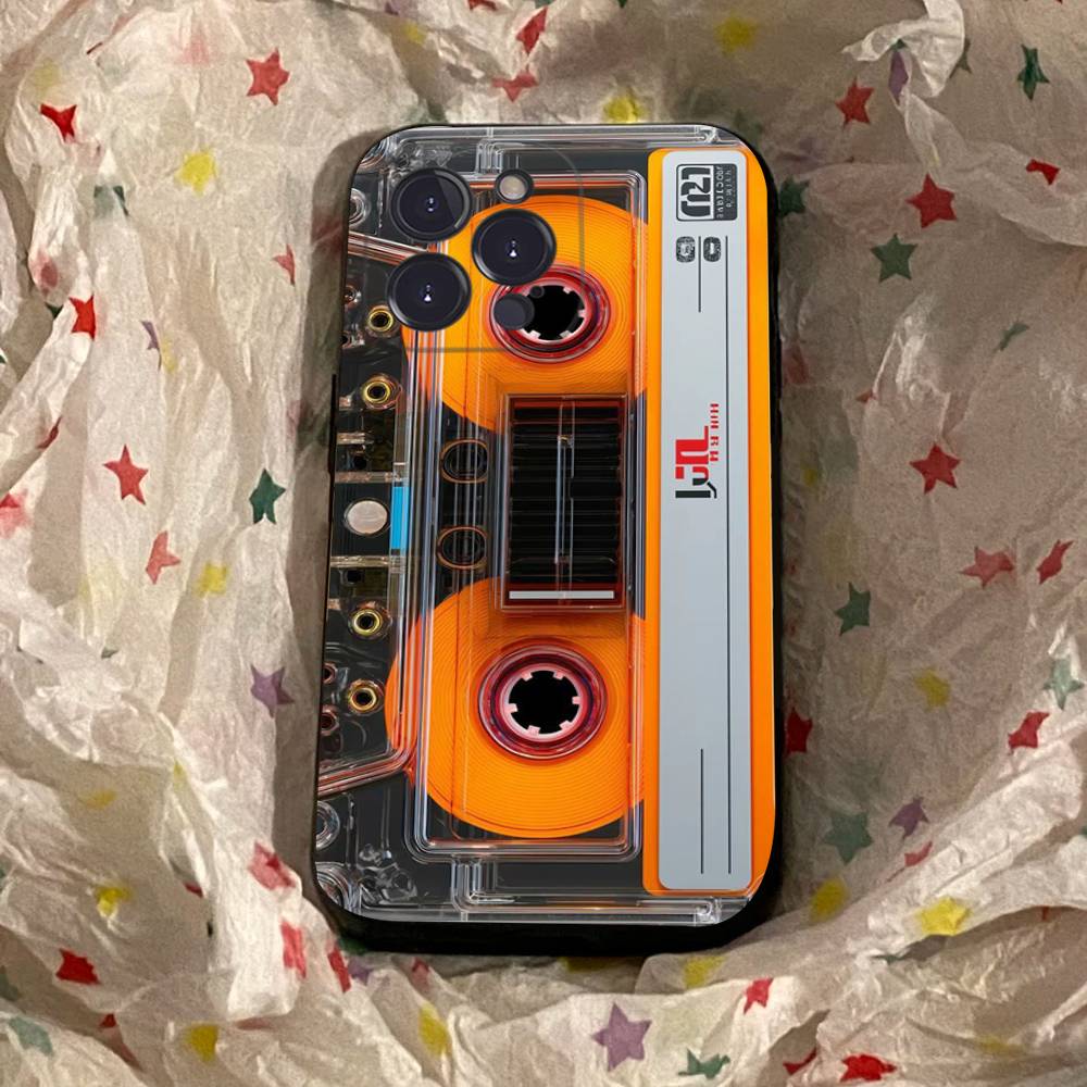 Vintage Music Tapes Cassette Phone Case Black Soft Silicone TPU Phone Case For IPhone 11 12 13 14 15 16 17 Pro Plus Mini Max