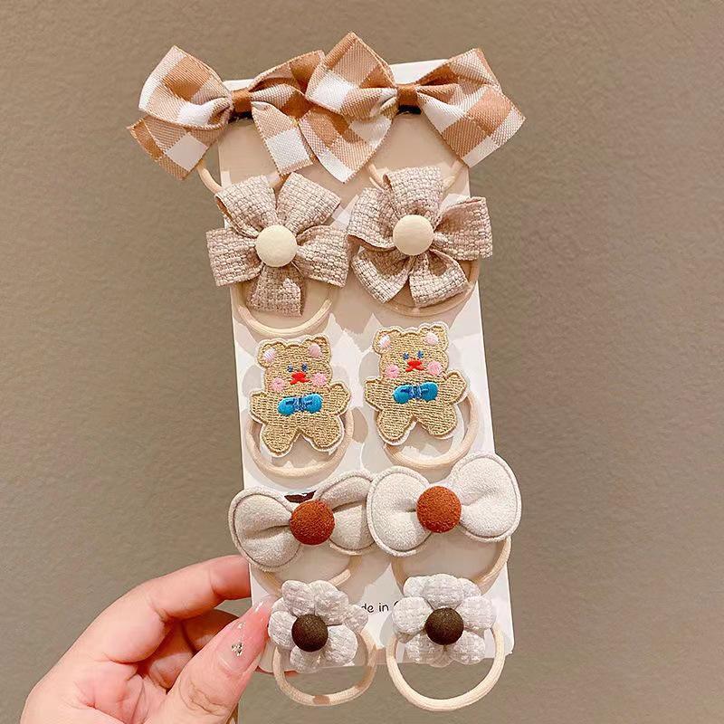 Milk Coffee Color Bow Hair Ties - No Damage Elastic Bands for Little Girls