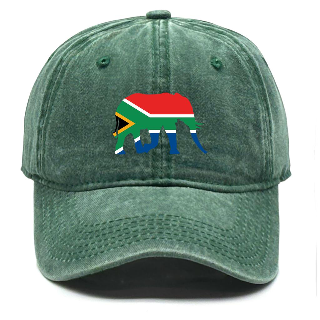 African Elephant Flags Print Adjustable Caps Rhinoceros Flags Washed Cotton Trucker Hat Inelastic Cotton Snapback Sun Hat