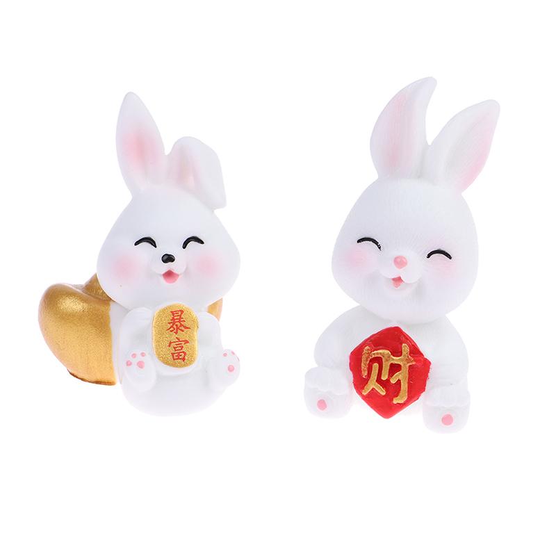 4/6Pcs/Set Cute Cartoon Auspicious Rabbit Micro Landscape Resin Crafts Diy Landscaping Decoration Home Gardening Accessories
