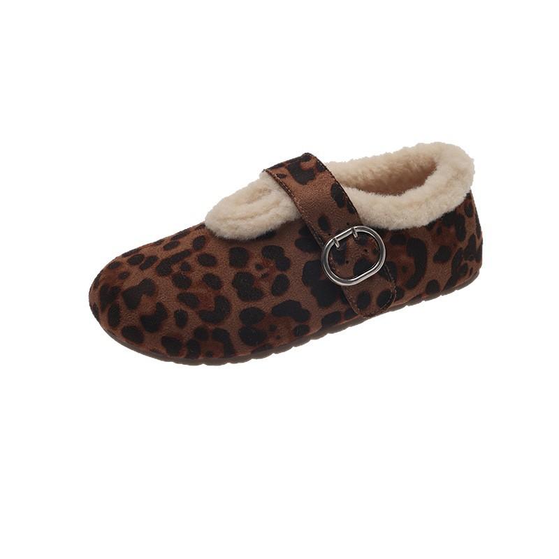 2025 autumn and winter new retro casual Mary Jane velvet belt buckle Doudou flat cotton scoop evening shoes