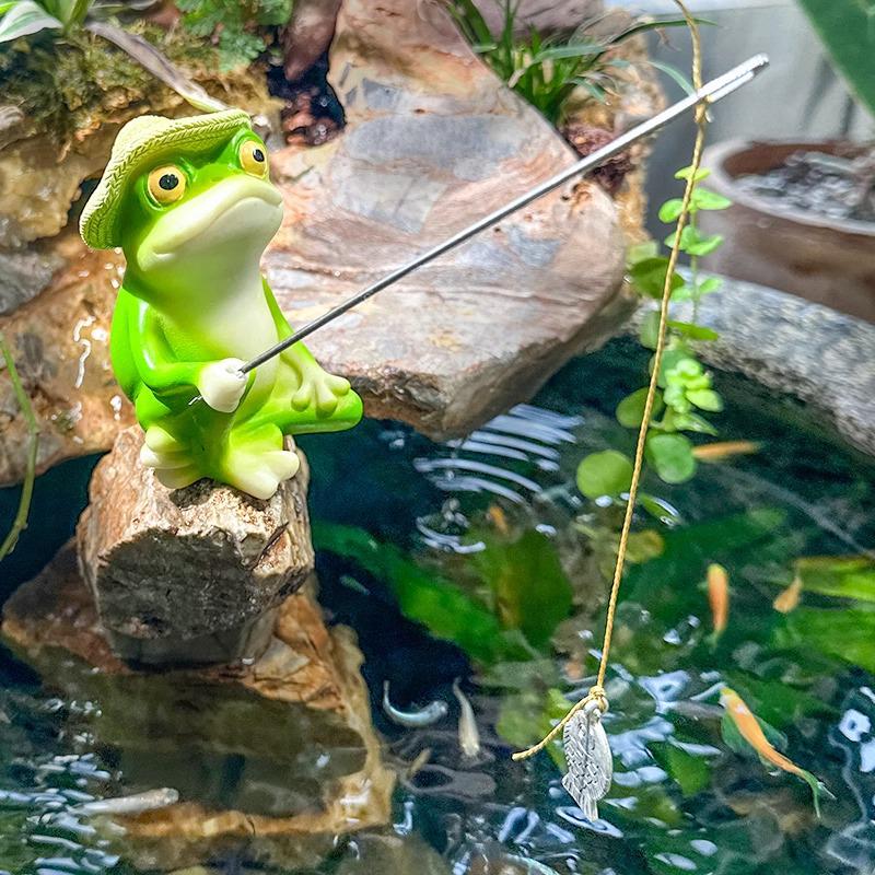 Venkovní zahradní pryskyřičná žába rybařící ozdoba - Dekorace pro jezírko a skalku