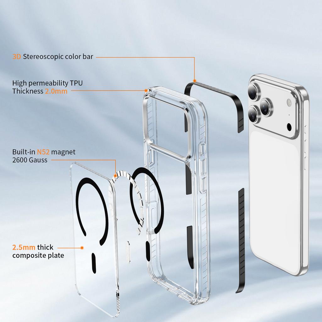 Crystal Clear Magnetic Case With Airbag Shockproof 3D Color Strip For iPhone 12 13 14 15 16 17 Pro Max Wireless Charging