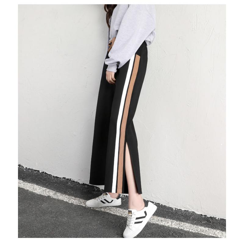 Širokonohé kalhoty Dámské Volný Vysoký Pas Tenké Jarní a Léto Zakryté Rovné Sportovní Ležérní Otevřené devítičtvrteční kalhoty