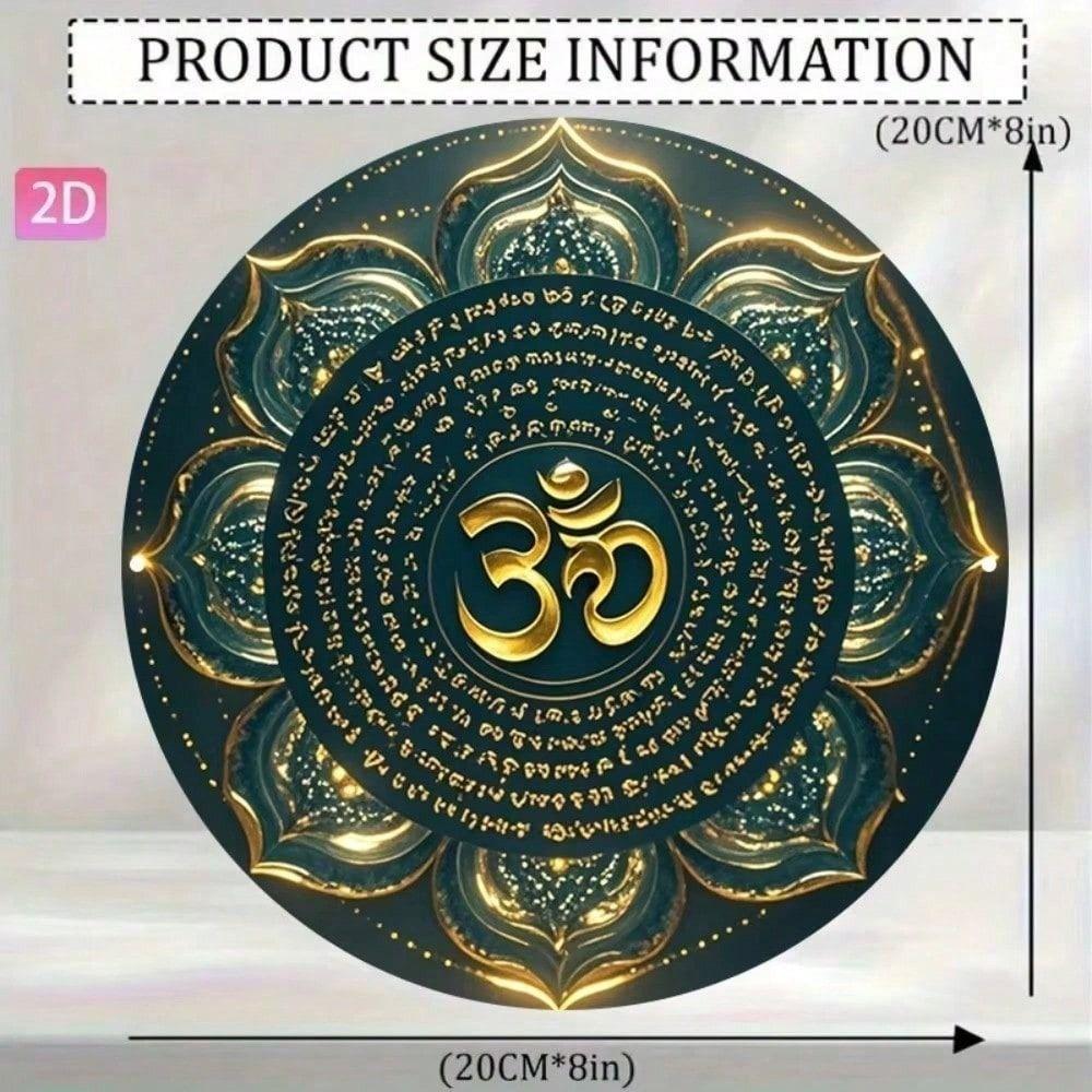 Metal Wall Art Mandala Om Turquoise Gold Spiritual Symbol Yoga Studio Decor