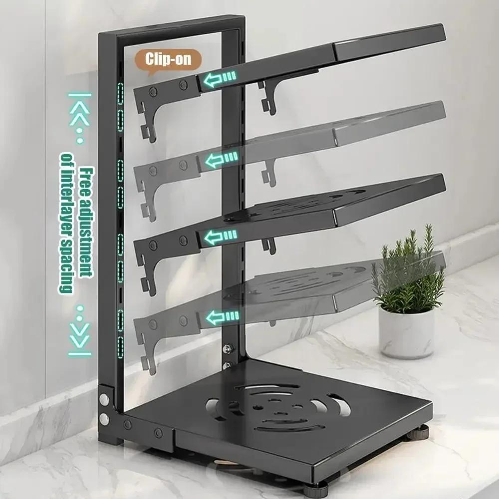 Kitchen Under Sink Pot Holder Multilayer Frying Pan Rice Cooker Seasoning Storage Rack Adjustable Stainless Steel Organizer Cake