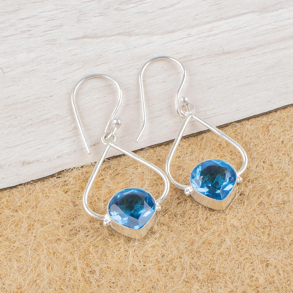Swiss Blue Topaz 925 Sterling Silver Jewelry, Handmade Gorgeous Silver Earrings, Topaz Gemstone Jewelry For Love
