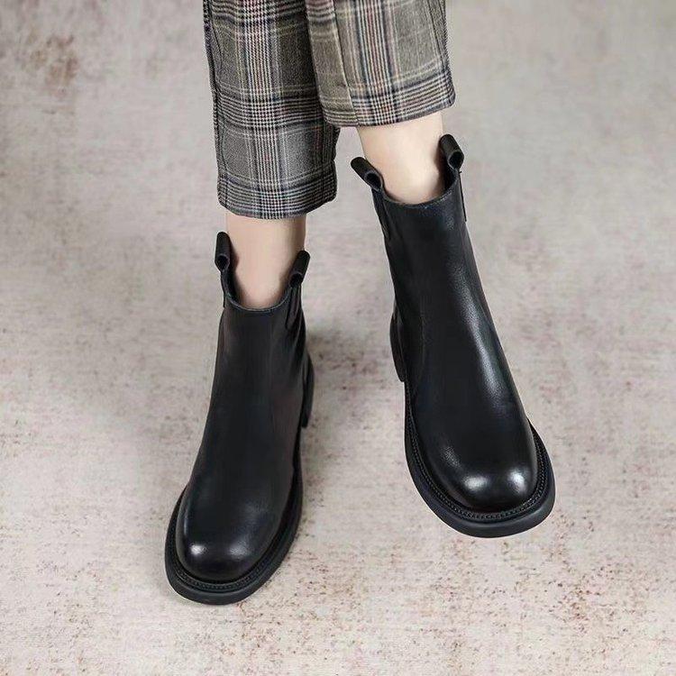 Fashion Autumn and Winter New Soft Bottomed Women's Ankle Boots Plush Warm Leather Brown Casual Women Thick Low Heeled Short Boots