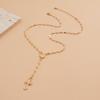 Fashion Sense Cross Alloy Pendant Necklace Gemstone Beaded Collar Chain