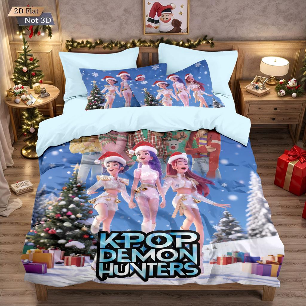 Christmas Cartoons Demon Hunters Themed Colorful Print Bedding Set Duvet Cover For Kid Girls Gift Home Decor Home Textile