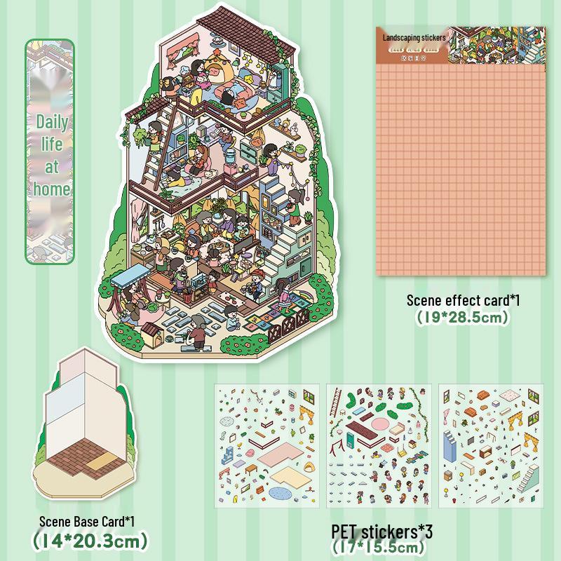 Stereoscopic 3D DIY Cartoon Scene Sticker: Large, Cute, High-Difficulty, 3-Layer Decompression Journal Sticker