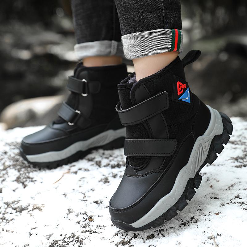 Children Warm Snow Boots Kids Winter Cotton Shoes Non-slip Snow Outdoor Warm Plush Boots High Top Warm Furry Footwear Waterproof Warm Sneakers