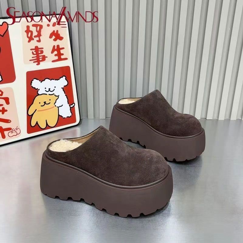Mango head bag head slippers 2025 autumn small retro wedge heel non-slip outer wear foreign style heightening muffin shoes