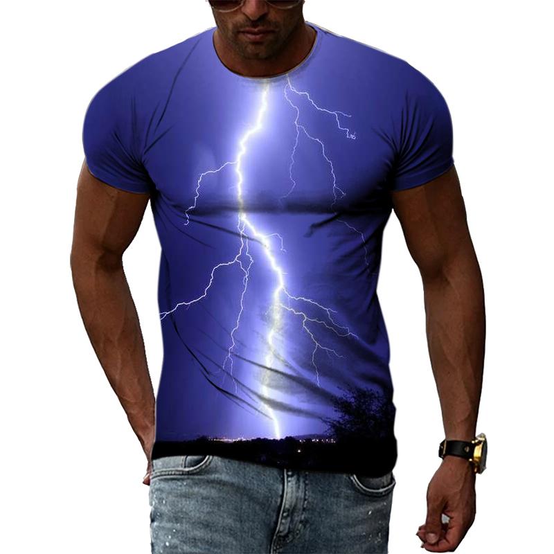 Sommer Naturlandskap Lyn Grafiske T-skjorter Menn 3D Mote Casual Personlighet Trykk T-skjorter Hip Hop Harajuku O-hals Topper