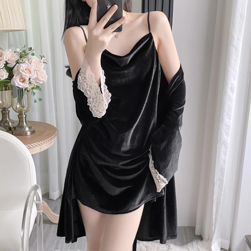 2025 Goldener Samt Camisole & Nachthemd Set: Sexy Damen-Loungewear im Pure Desire-Stil