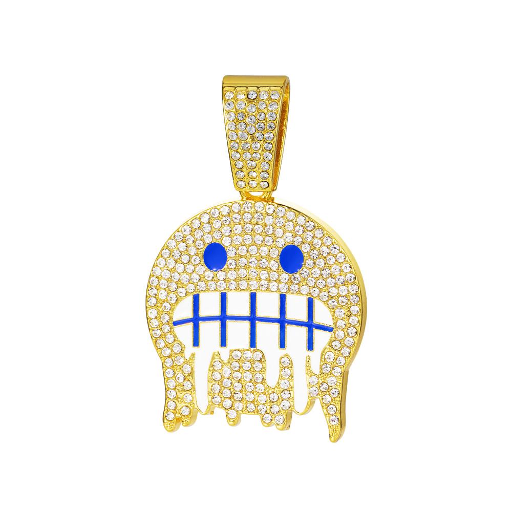 

Мужские хип-хоп белые синие кулоны на шею с круглым лицом с 13-миллиметровой кубинской цепью, инкрустированные стразами, сверкающие, с CZ, модные ювелирные изделия для мальчиков, подарки