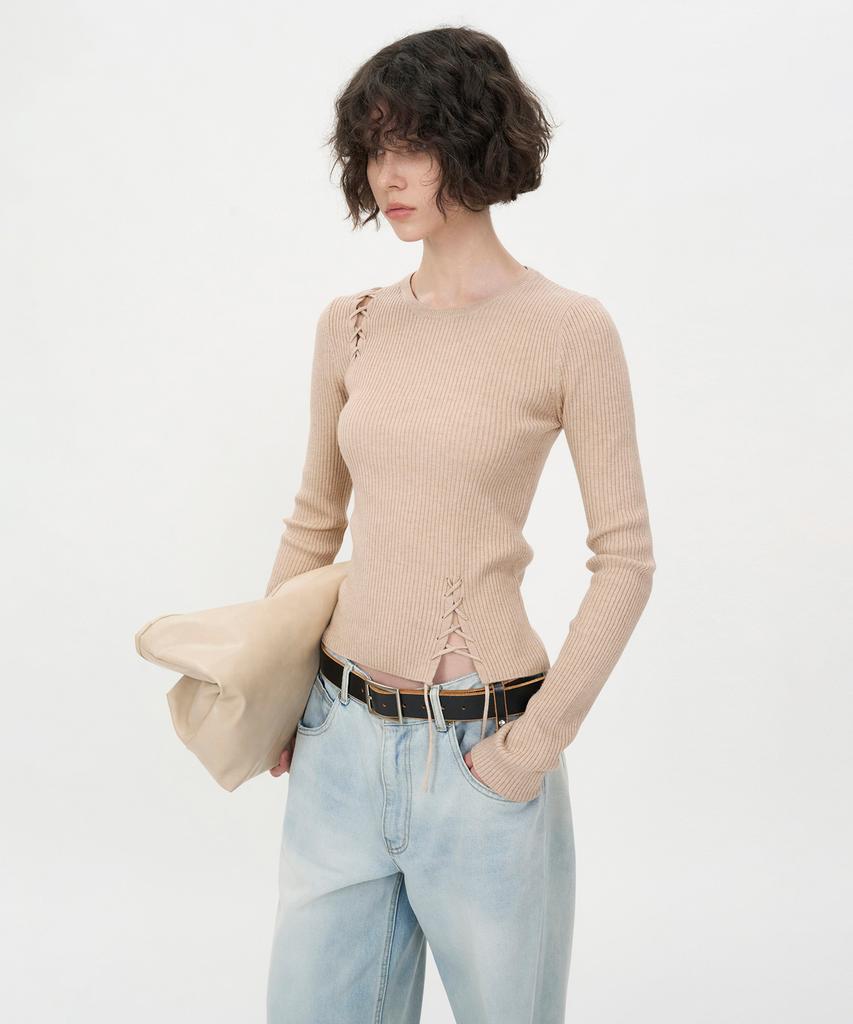 INSILENCE WOMEN Lace-Up Slim Fit Pullover Pink Beige