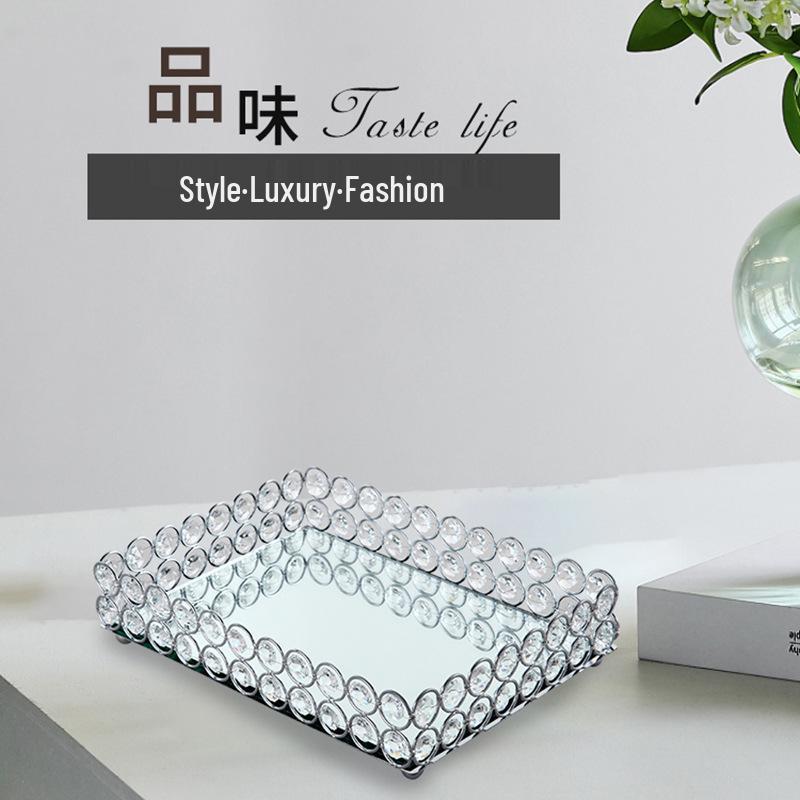 Tavă Oglindă Cristal Elegantă: Ornament de birou, Farfurie cu fructe, Suport metalic de depozitare pentru tort, Recuzită de nuntă, Tava de ceai, Farfurie pentru ceașcă.