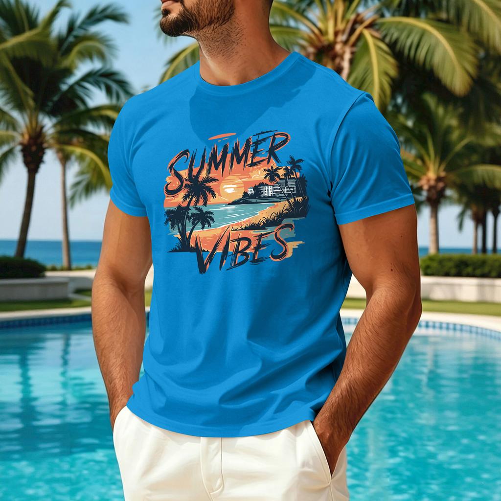 Men’s Summer Short Sleeve Crew Neck Ice Silk T Shirt with Hawaiian Print Casual Sun Protection Quick Dry Top