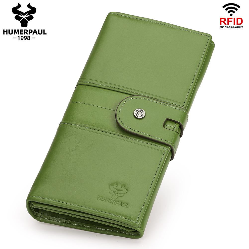 

HUMERPAUL Women wallet, large-capacity leather wallet, multi-card clutch, RFID anti-magnetic coin purse зелений