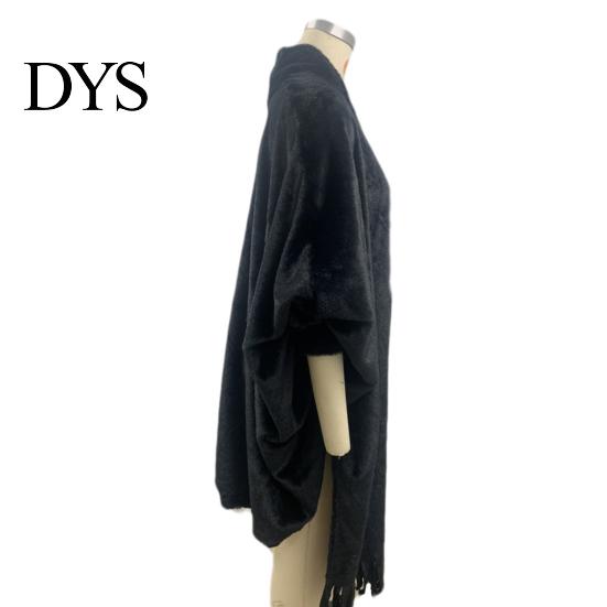 Women Shawl Jacket Winter Fall Thick Fleece Fringe Tassel Hem Long Bat Sleeves Open Stitch Cardigan Knitted Fuzzy Mid Length Coat Outdoor Daily