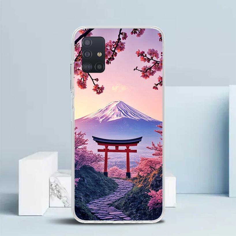 

Japanese Cherry Mount Fuji Soft Cover for Samsung Galaxy A12 A22 A32 A52 A72 A02S Phone Case Note 20 Ultra 10 S10 Plus A51 A71 A Samsung A52S 5G
