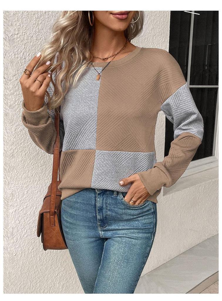 2026 Autumn Women's Color Block Round Neck Pullover Hoodie - New Arrival