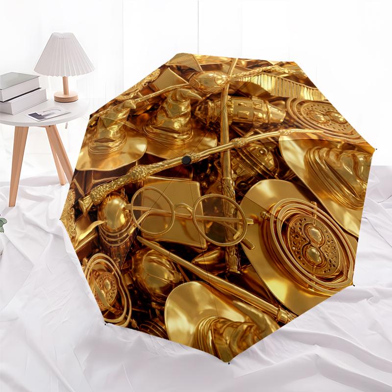 

1 PC Automatic Folding Umbrella -golden texture Pattern,Portable & Foldable Design with 8 Ribs,Christmas Birthday Gifts
