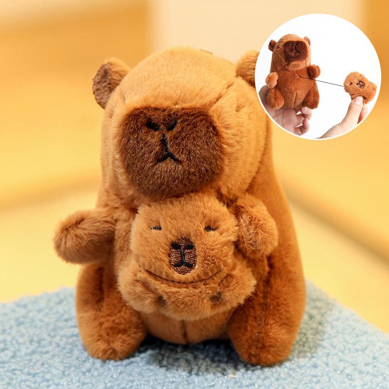 12Cm Cute Plush Capybara Holding Fruit Quick Pull Keychain Toy Cartoon Capybara Fluffty Animal Doll Plush Pendant Accessories