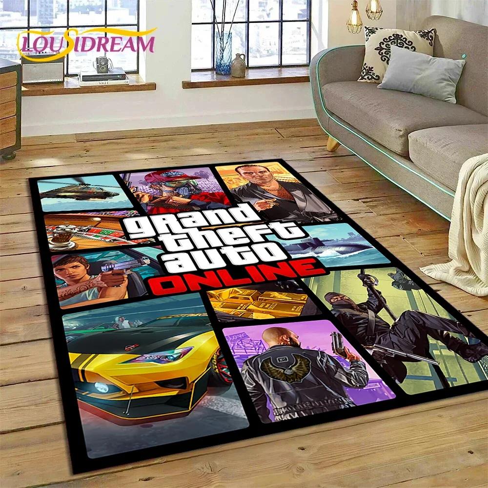 3D GTA Spiel Grand Theft Auto Gamer Teppich für Schlafzimmer Wohnzimmer Zuhause Sofa Dekoration, Kinder Spiel Große Dekor Bodenmatte