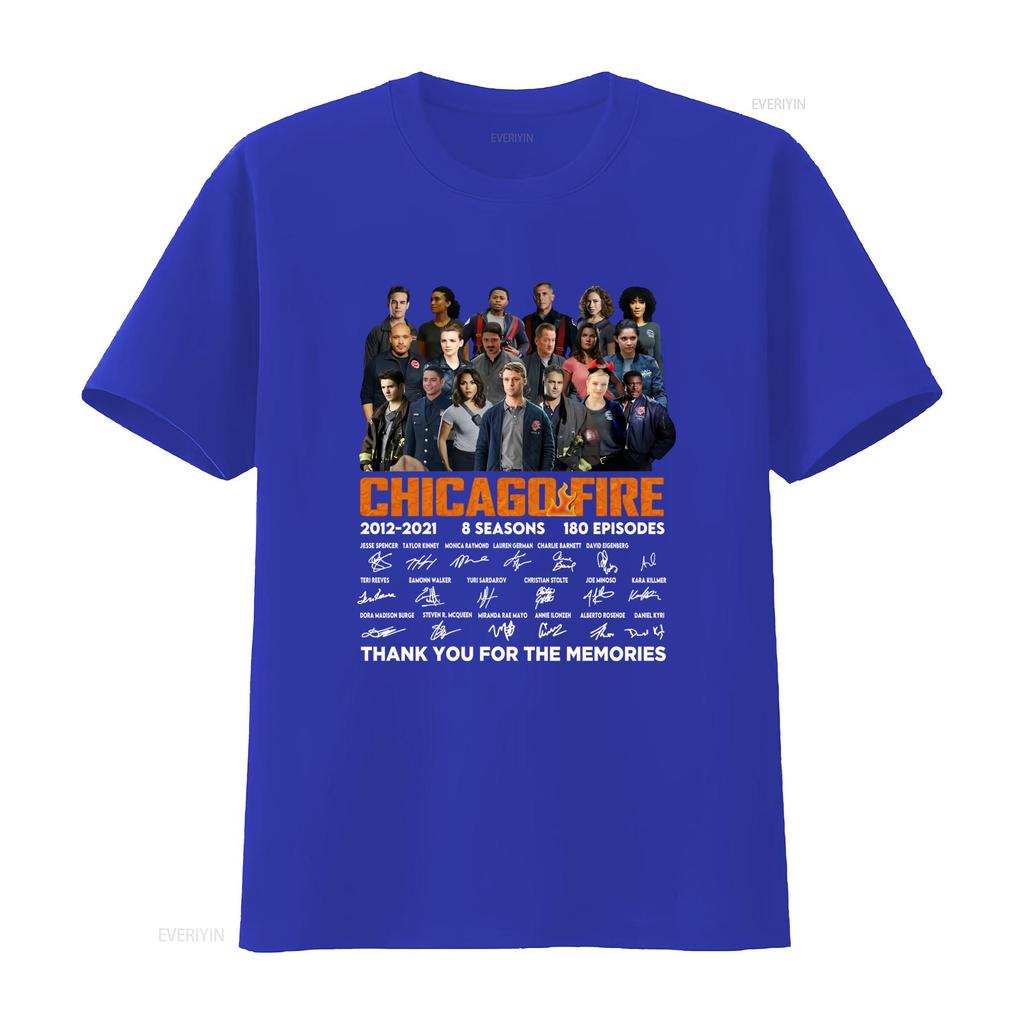 Vintage Chicago Fire All Cast Signature 8 Seasons Memorial Print Casual T Shirt Vintage Top For Everyday Wear