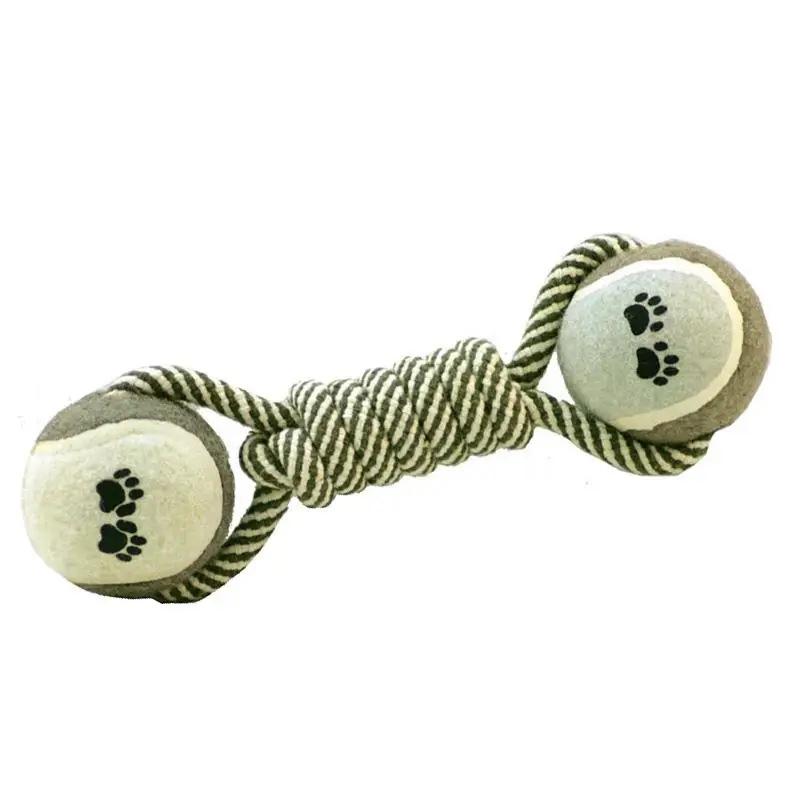 Eco-Friendly Cotton Rope & Tennis Ball Dog Chew Toy with Handle for Boredom Relief-Indoor/Outdoor Use