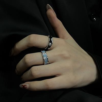 Little Daisy Dark Personality Niche Design Drip Glaze Open Ring Cold Wind Stacked Wearing High-End Ring Woman
