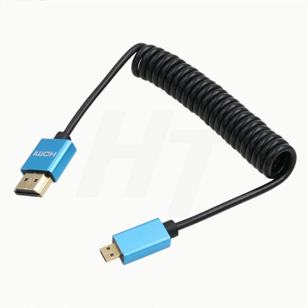 HangTon Micro HDMI to Type A D HDMI 30cm Coiled HDMI 4K 8K Ultra HD Cable for Sony A6500 Canon EOS M R5 R7 GH4 Z50 Cameras and Atomos Ninja V Monitors