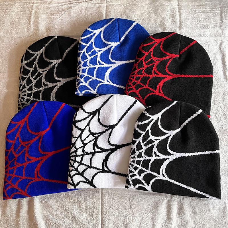 Hip Hop Inspired Knit Cap With Spider Web Embroidery Design For Casual Wear
