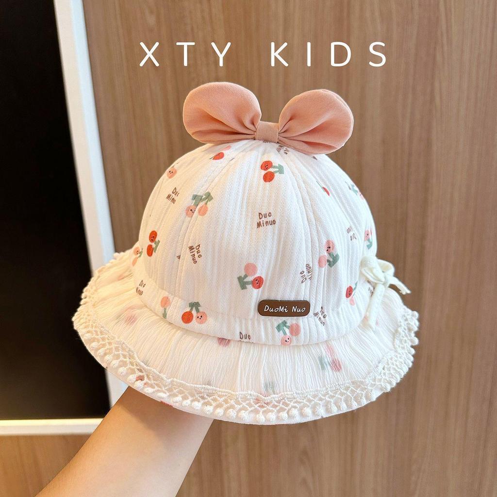 Korean-Style Floral Bow Fisherman Hat for Girls - Autumn/Winter Fashion Bucket Hat for Babies and Children