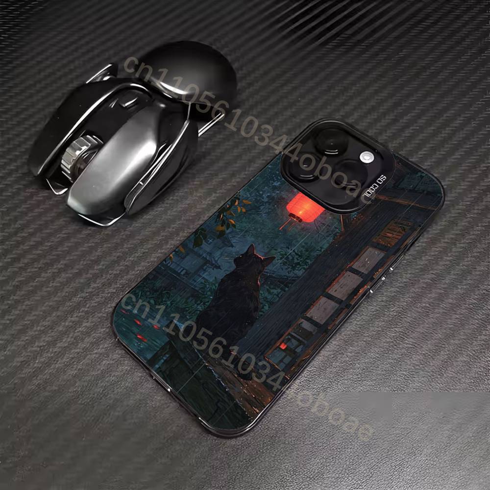 Retro Oil Painting Black Cat Phone Case For iPhone 17,16,15,14,13,12,11,Pro,Max,Plus Soft Black Cover