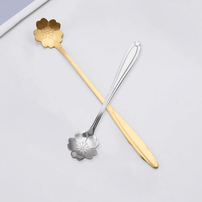 Kreatywna łyżeczka do kawy i deserów ze stali nierdzewnej z motywem kwiatu wiśni