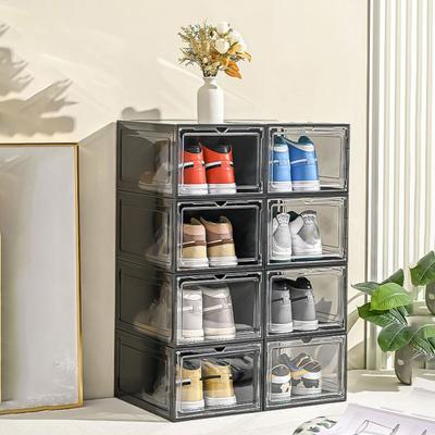 Clear Shoe Storage Box with Magnetic Door Large Capacity Stackable Transparent Dustproof Shoe Display Organizer Container
